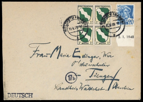 1948, Französische Zone Allgemeine Ausgabe, 1 (4) u.a., Brief