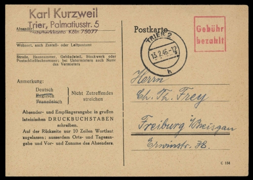 1946, Französische Zone Rheinland Pfalz, Brief