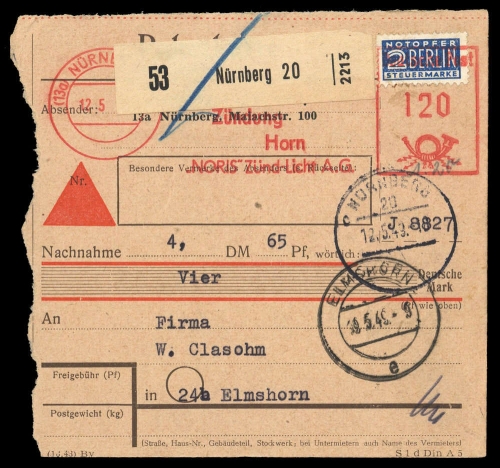 1949, Bizone Zwangszuschlagsmarken, 2, Brief