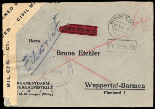 1946, Französische Zone Württemberg, Brief