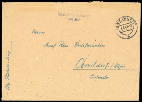 1947, Französische Zone Württemberg, Brief