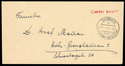 1947, Französische Zone Rheinland Pfalz, Brief
