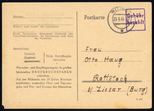 1946, Französische Zone Rheinland Pfalz, Brief