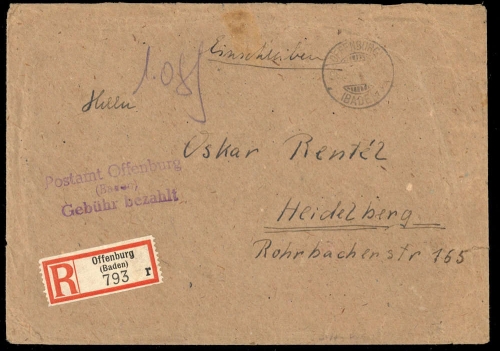 1947, Französische Zone Baden, Brief