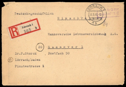 1946, Französische Zone Baden, Brief