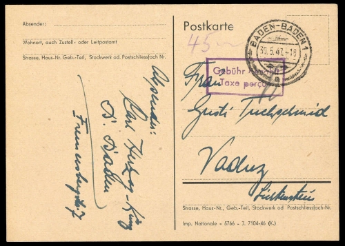 1947, Französische Zone Baden, Brief