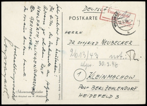 1946, Französische Zone Baden, Brief