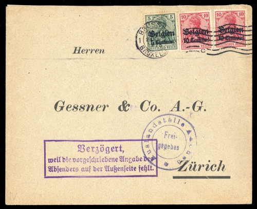 1915, Deutsche Besetzung I. WK Belgien, 3 (2) u.a., Brief