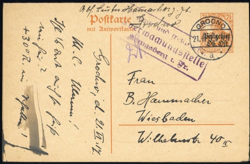 1917, Deutsche Besetzung I. WK Postgebiet Ober Ost, P 5 F/A, Brief