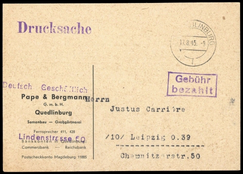 1945, Sowjetische Zone, Brief