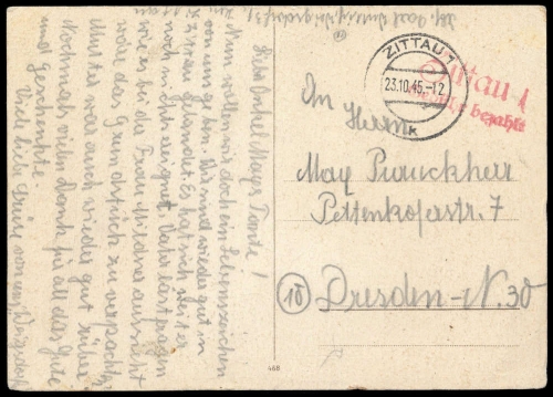 1945, Sowjetische Zone, Zittau, Brief
