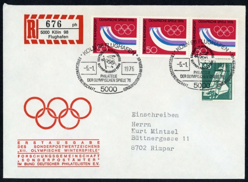 1976, Bundesrepublik Deutschland, 875 (3) u. 850, Brief