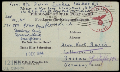 1944, Kriegsgefangenenlagerpost, Brief