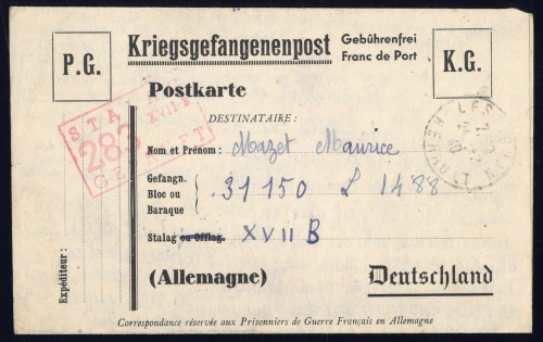 1940, Kriegsgefangenenlagerpost, Brief