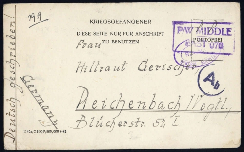 1943, Kriegsgefangenenlagerpost, Brief