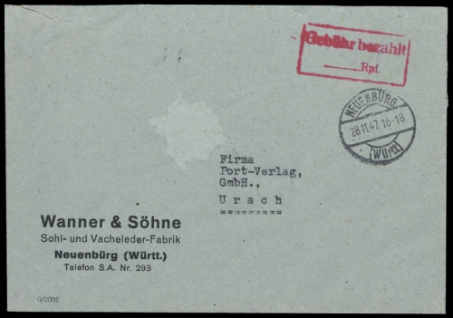 Französische Zone Württemberg, Brief