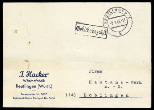 Französische Zone Württemberg, Brief