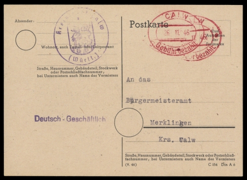Französische Zone Württemberg, Brief