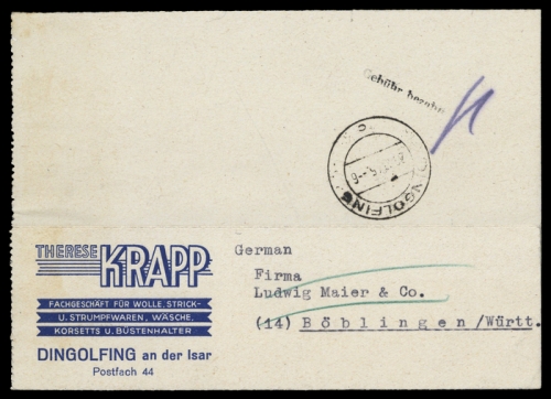 Französische Zone Württemberg, Brief