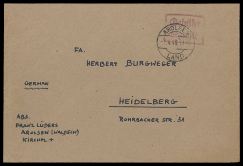Französische Zone Württemberg, Brief