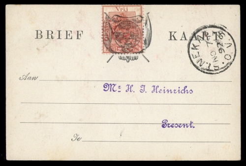 1889, Oranjefreistaat Marken für Postkarten, Po 1, Brief