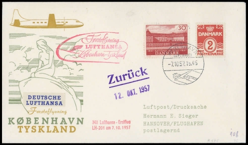 1957, Dänemark, 367, 196, Brief