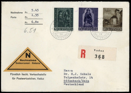 1958, Liechtenstein, 374-76, Brief