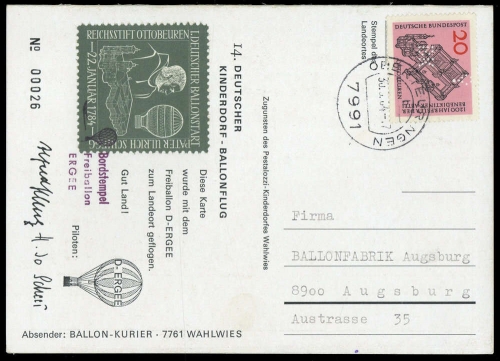 1964, Luftfahrt,Ballon,Ballonpost, 428, 428 FL, Brief