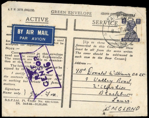 1944, Indien Britisch Indische Feldpost, 176, Brief