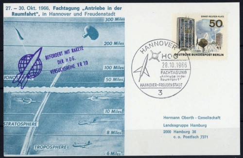 1966, Luftfahrt,Raketenpost,deutsche nach 1945, Bln 259, Brief