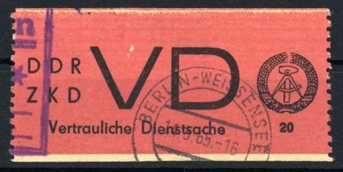 1965, DDR Vertrauliche Dienstsachen, VD 1 A, gest.