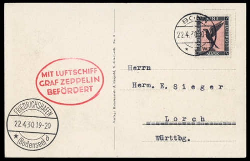 1930, Zeppelin,Zeppelinpost LZ 127,Deutschlandfahrten 1930, Si ...