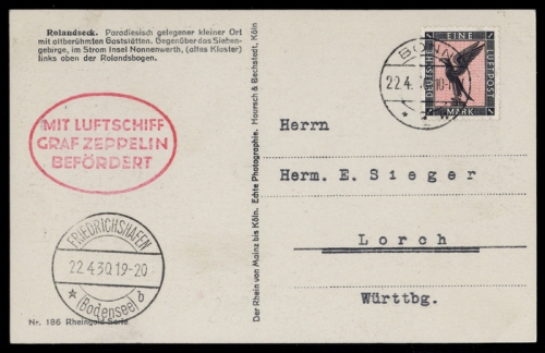 1930, Zeppelin,Zeppelinpost LZ 127,Deutschlandfahrten 1930, Si ...
