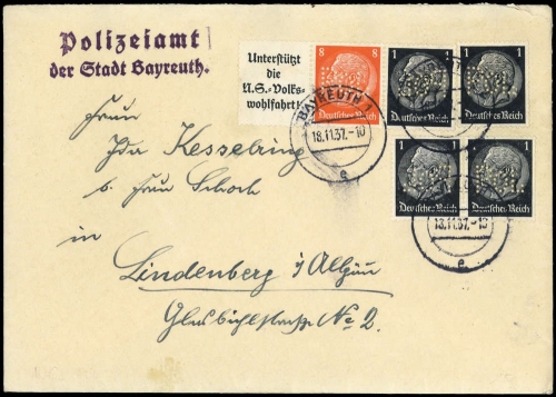 1937, Deutsches Reich, W 63 u.a., Brief