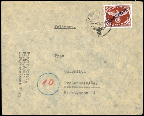 1944, Deutsche Besetzung II. WK, Feldpostmarken, 10 BbII, Brief