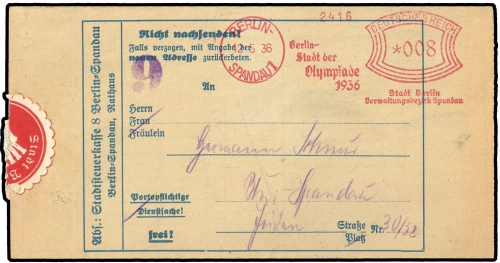 1936, Sport u. Spiel,Olympia Berlin 1936, Brief