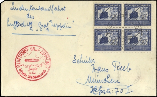 1938, Zeppelin,Zeppelinpost LZ 130,Sudetenlandfahrten, Si 456, ...