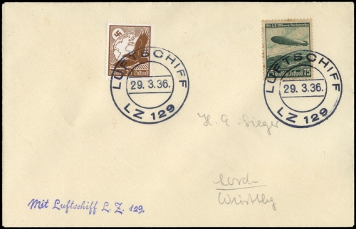 1936, Zeppelin,Zeppelinpost LZ129,Deutschlandfahrten, Si 402 B, ...