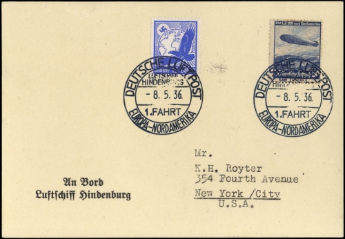1936, Zeppelin,Zeppelinpost LZ129,Nordamerikafahrten, Si 407 A, ...