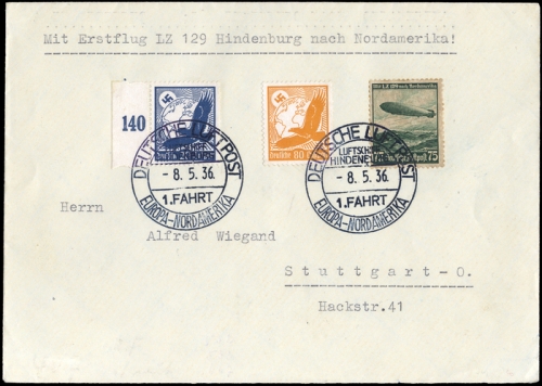 1936, Zeppelin,Zeppelinpost LZ129,Nordamerikafahrten, Si 407 A, ...