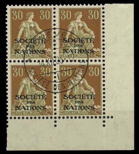 1922, Schweiz Völkerbund SDN, 6 x (4) Ecke, cto