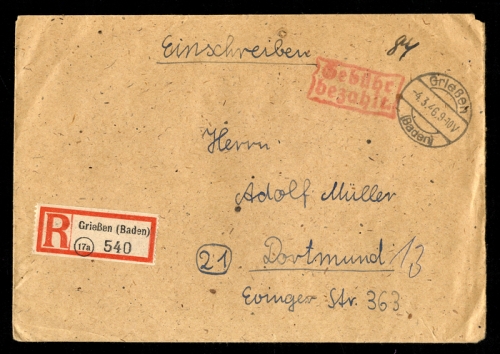 1946, Französische Zone Baden, Brief