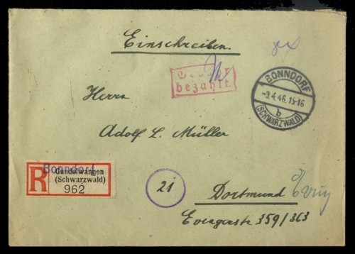 1946, Französische Zone Baden, Brief