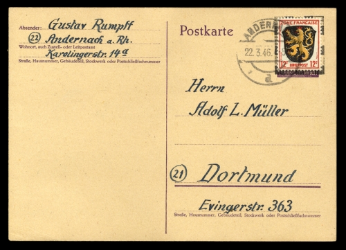 1945, Französische Zone Rheinland Pfalz, Brief