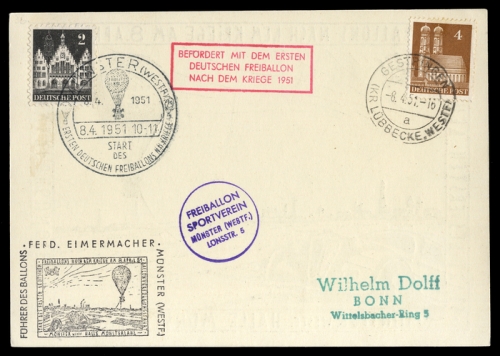1952, Luftfahrt,Ballon,Sonstiges, Brief