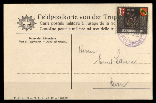 1918, Schweiz Soldatenmarken, Brief