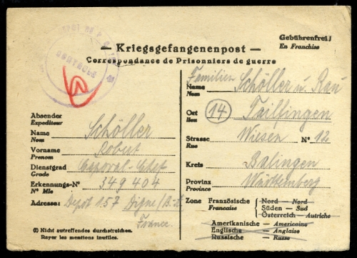 1946, Kriegsgefangenenlagerpost, Brief