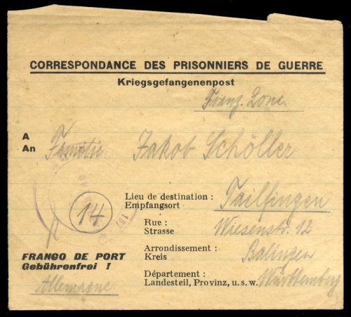 1946, Kriegsgefangenenlagerpost, Brief