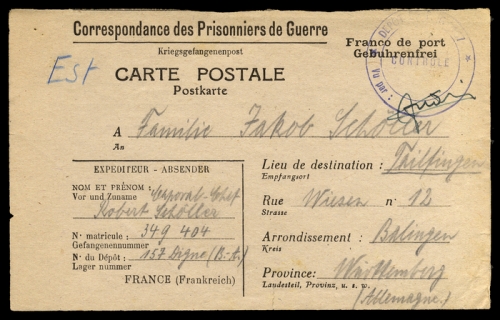 1945, Kriegsgefangenenlagerpost, Brief