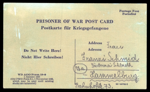 1945, Kriegsgefangenenlagerpost, Brief